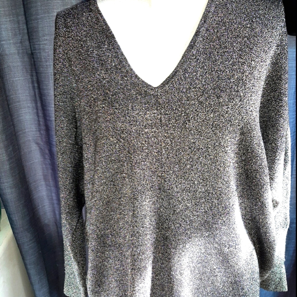 Lane Bryant Black & Silver  V-Neck Sweater NWT